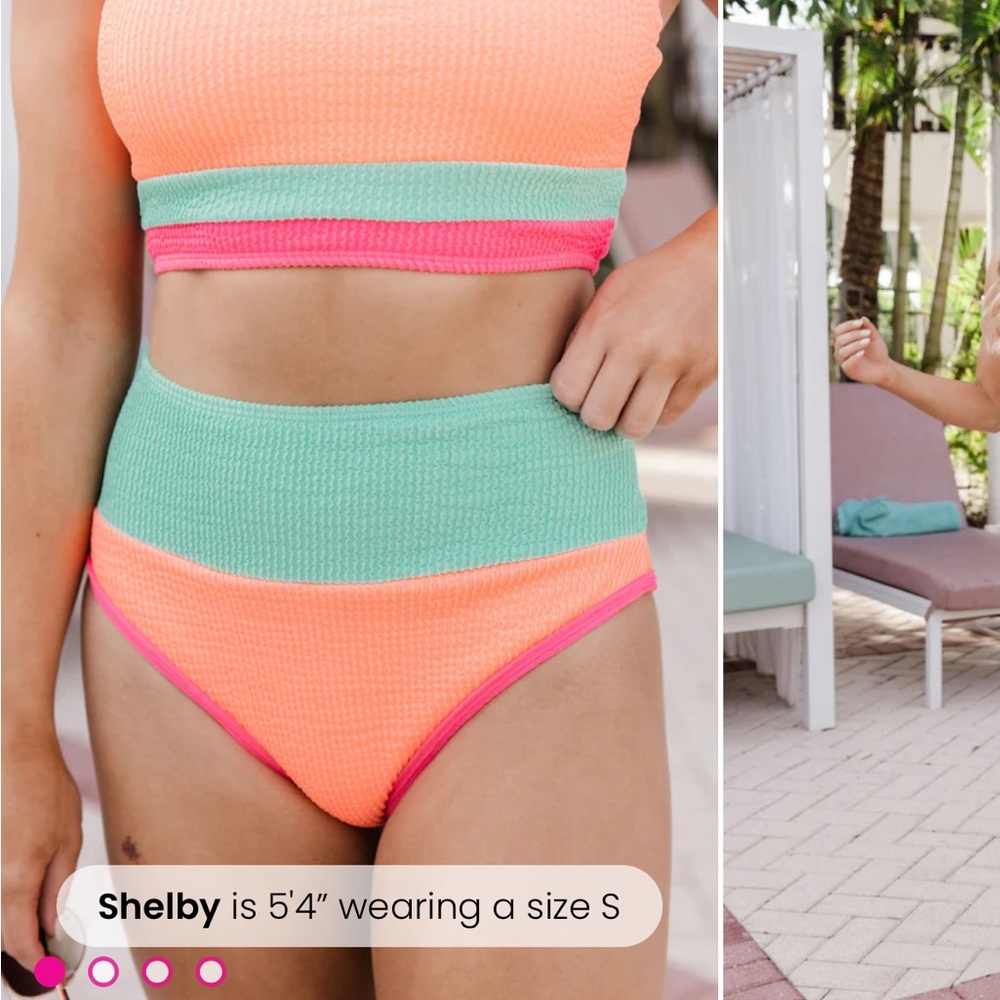 Pink lily do not disturb coral color block bikini bottoms size medium NWT